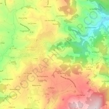 Mappa topografica Le Tour, altitudine, rilievo