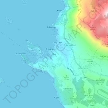 Mappa topografica Tiha, altitudine, rilievo