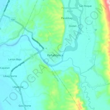 Mappa topografica Peñablanca, altitudine, rilievo