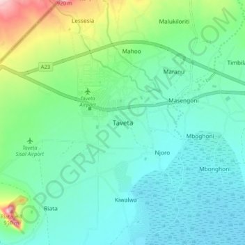 Mappa topografica Taveta, altitudine, rilievo
