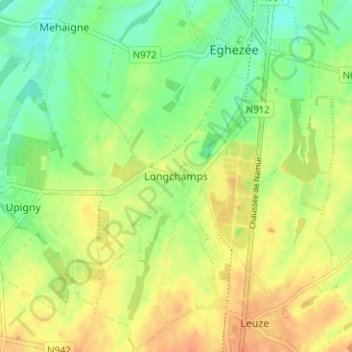 Mappa topografica Longchamps, altitudine, rilievo