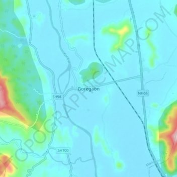 Mappa topografica Goregaon, altitudine, rilievo
