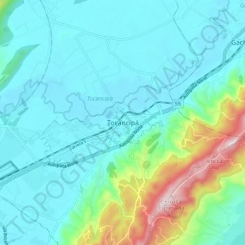 Mappa topografica Tocancipá, altitudine, rilievo