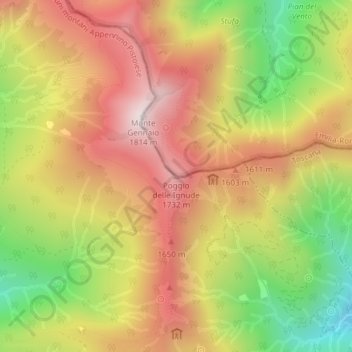 Mappa topografica Poggio delle Ignude, altitudine, rilievo
