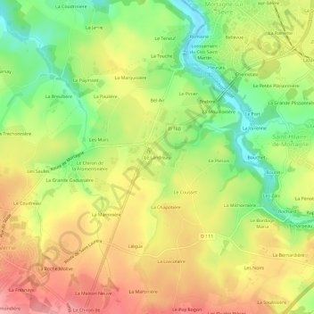 Mappa topografica Le Landreau, altitudine, rilievo