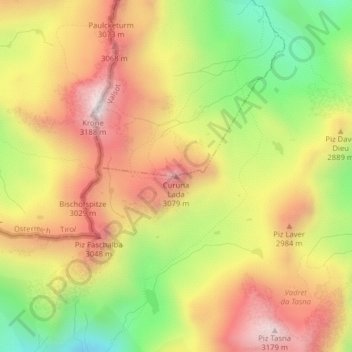 Mappa topografica Curuna Lada, altitudine, rilievo