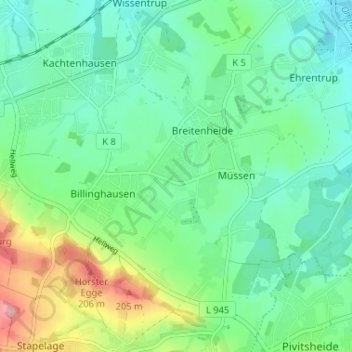 Mappa topografica Heysundern, altitudine, rilievo