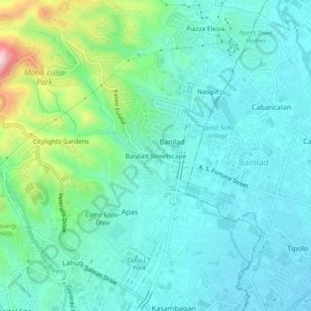 Mappa topografica Banilad Streetscape, altitudine, rilievo