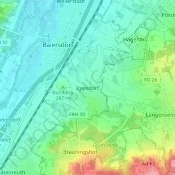 Mappa topografica Igelsdorf, altitudine, rilievo