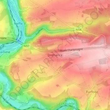 Mappa topografica Dréhance, altitudine, rilievo