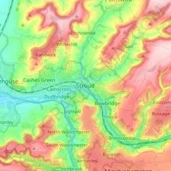 Mappa topografica Stroud, altitudine, rilievo