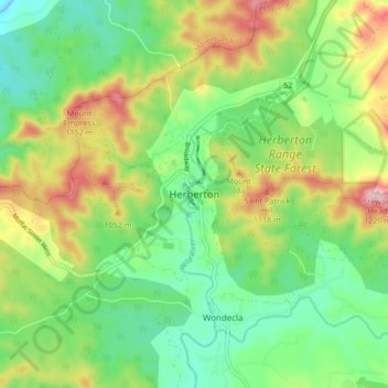 Mappa topografica Herberton, altitudine, rilievo