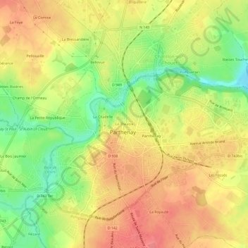 Mappa topografica Le Theatre, altitudine, rilievo