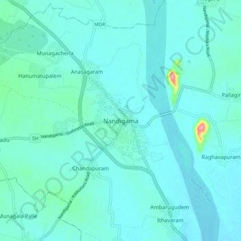 Mappa topografica Nandigama, altitudine, rilievo