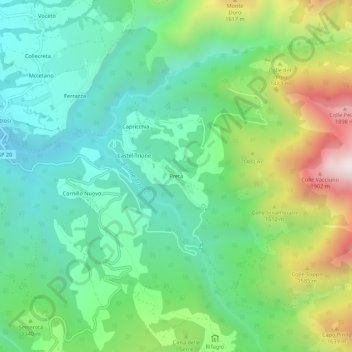 Mappa topografica Preta, altitudine, rilievo