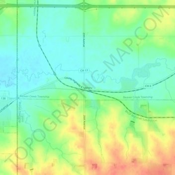 Mappa topografica Manley, altitudine, rilievo