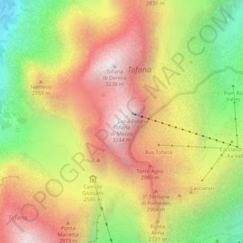 Mappa topografica Tofana di Mezzo, altitudine, rilievo