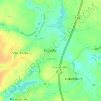 Mappa topografica Dauerthal, altitudine, rilievo