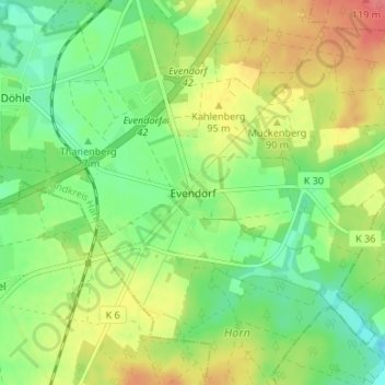 Mappa topografica Evendorf, altitudine, rilievo