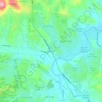 Mappa topografica Wrencoe, altitudine, rilievo