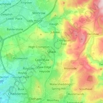 Mappa topografica Shaw, altitudine, rilievo