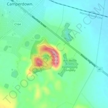 Mappa topografica Mount Leura, altitudine, rilievo