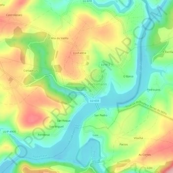 Mappa topografica Barreiro, altitudine, rilievo