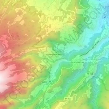 Mappa topografica Lombo do Galego, altitudine, rilievo