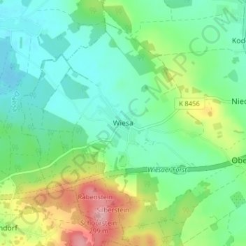 Mappa topografica Wiesa, altitudine, rilievo