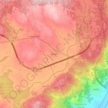 Mappa topografica Paredes, altitudine, rilievo