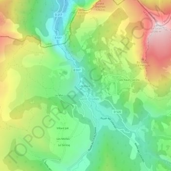 Mappa topografica Les Jouves, altitudine, rilievo