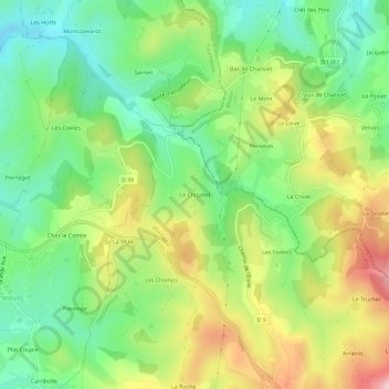 Mappa topografica Le Chizallet, altitudine, rilievo