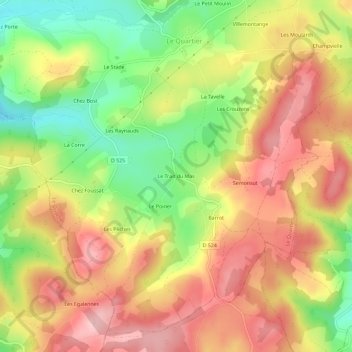 Mappa topografica Le Trait du Mas, altitudine, rilievo