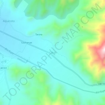 Mappa topografica Caral, altitudine, rilievo
