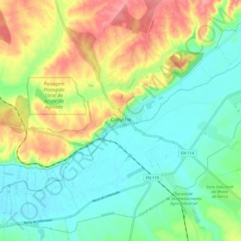 Mappa topografica Coruche, altitudine, rilievo