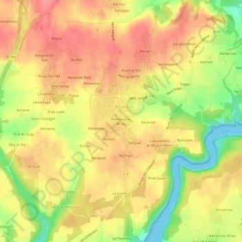 Mappa topografica Pennanguer Bihan, altitudine, rilievo
