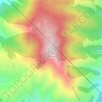 Mappa topografica Monte Massico, altitudine, rilievo