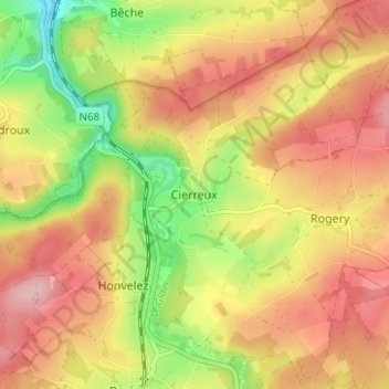 Mappa topografica Cierreux, altitudine, rilievo
