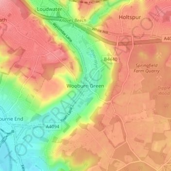Mappa topografica Wooburn Green, altitudine, rilievo