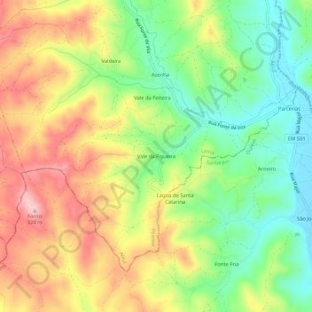 Mappa topografica Vale da Figueira, altitudine, rilievo