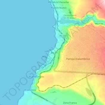 Mappa topografica Ilo, altitudine, rilievo