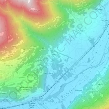 Mappa topografica Canali, altitudine, rilievo