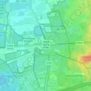 Mappa topografica Nieuw-Milligen, altitudine, rilievo