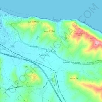 Mappa topografica Ponte Tavollo, altitudine, rilievo
