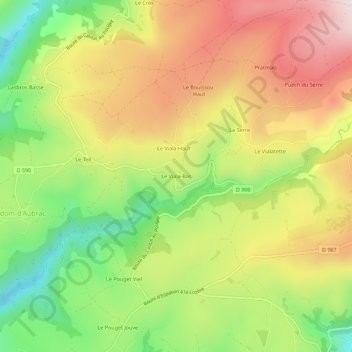 Mappa topografica Le Viala-Bas, altitudine, rilievo