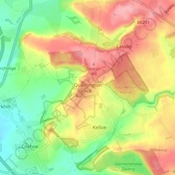 Mappa topografica Quarrington Hill, altitudine, rilievo