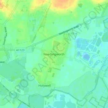 Mappa topografica Needingworth, altitudine, rilievo