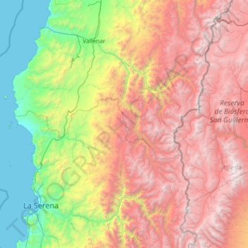 Mappa topografica Norte Chico, altitudine, rilievo