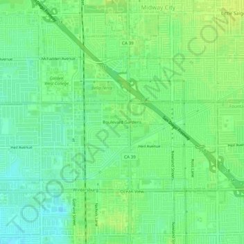 Mappa topografica Boulevard Gardens, altitudine, rilievo