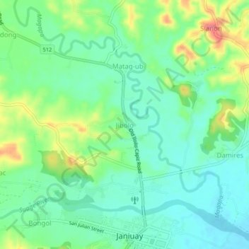Mappa topografica Jibolo, altitudine, rilievo